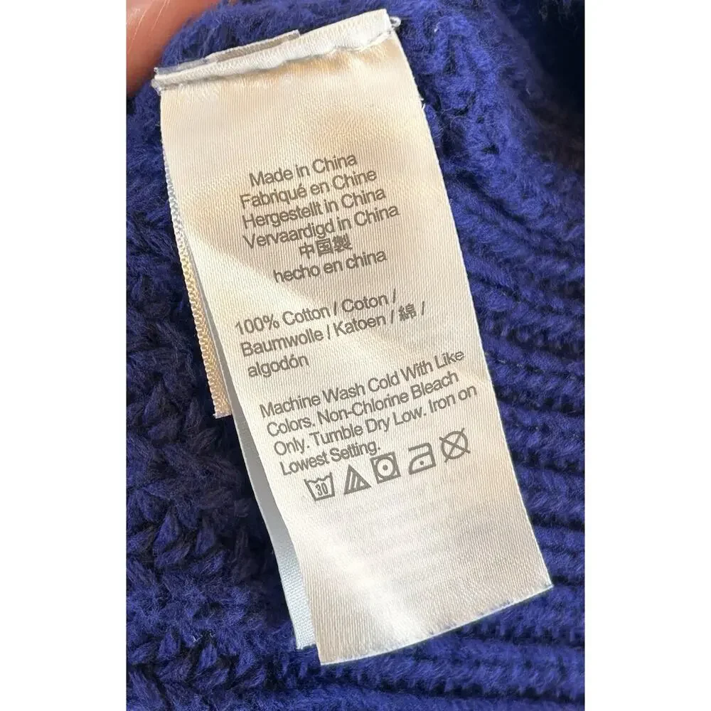 J. Crew Men’s Shaker Stitch Chunky Fisherman Crewneck Sweater Blue Medium